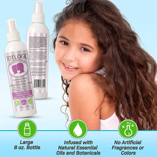 Vista 4 de TotLogic Spray desenredante de cabello para niños, lavanda Bliss, paquete de 2 (8 onzas cada uno), acondicionador desenredante sin enjuague