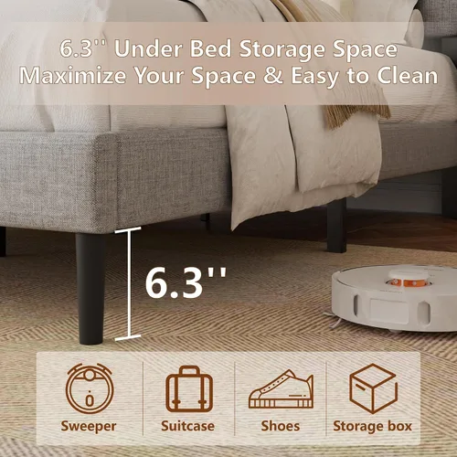 Vista 5 de HAOARA - Base de cama tamaño Queen con cabecera acolchada tapizada en terciopelo y diseño acanalado vertical y respaldo en forma de ala, base