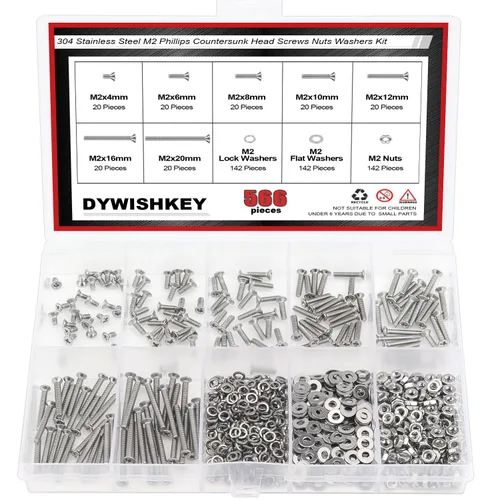 Vista 24 de DYWISHKEY - Juego de 566 piezas M2x 4/6/8/10/12/16/20mm tornillos de cabeza de botón, kit de tuercas y arandelas, tornillos M2, acero inoxidable 304