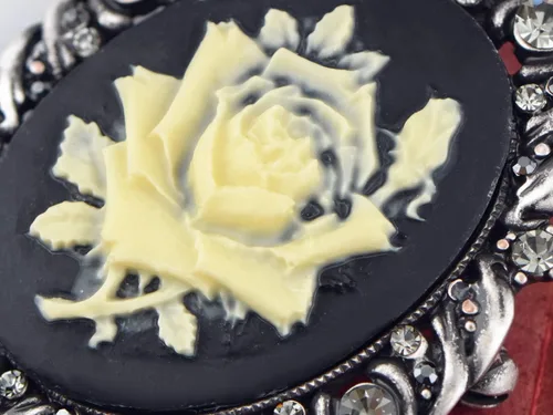 Vista 4 de Alilang Broche de pasador de camafeo con flores de cristal rosa antiguo inspirado en la vendimia Negro
