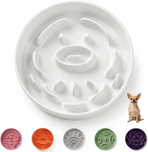 Vista 27 de Cuenco elevado para perros de alimentación lenta, 0.8 tazas de cerámica elevado con soporte inoxidable, cuenco elevado para perros de 6.3 pulgadas