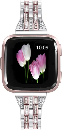 Vista 8 de Bandas compatibles con Fitbit Versa 2/Versa Lite/Versa, pulsera de repuesto con diamantes de imitación de metal para mujer, color negro