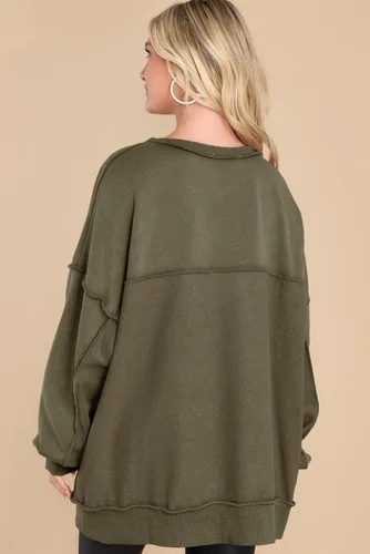 Vista 4 de AlvaQ Sudadera de gran tamaño para mujer, casual, manga larga, con botones, cuello Henley, sin botones, túnica