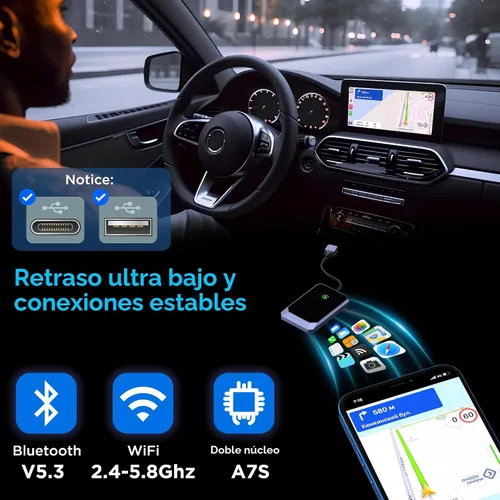 Vista 5 de Adaptador CarPlay Inalámbrico, Convierte de Cableado a Adaptador CarPlay Inalámbrico para iPhone, Control Inalámbrico Plug & Play CarPlay para Autos