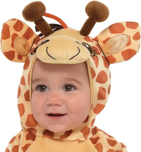 Vista 3 de Amscan Disfraz de jirafa junior de Halloween para bebés, de 18 a 24 meses, con overol de lunares, capucha y botines de aro