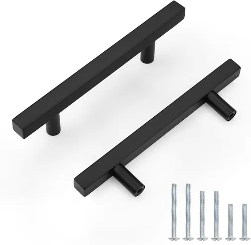 Vista 31 de Probrico Paquete de 5 manijas de gabinete, color negro, 2-1/2 pulgadas (2.520 in), barra cuadrada en T, manijas de gabinete de cocina, tiradores