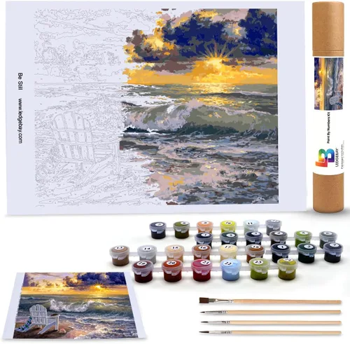 Vista 4 de Ledgebay Kit de pintura por números DIY para adultos, lienzo sin marco: kit de pintura por números para principiantes a avanzados. Los kits incluyen
