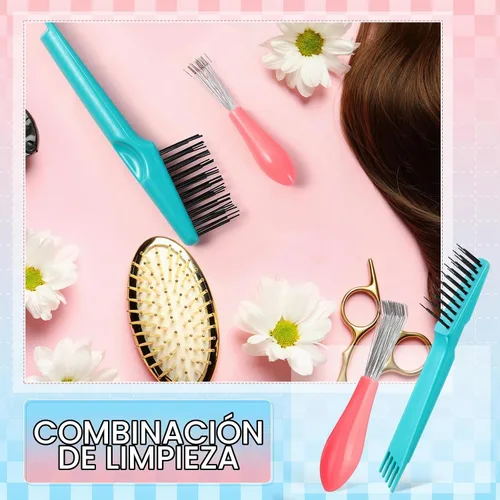 Vista 4 de Boao Juego de 2 piezas de herramienta de limpieza de cepillo de cabello, mini removedor de suciedad de cepillo de cabello con rastrillo de alambre