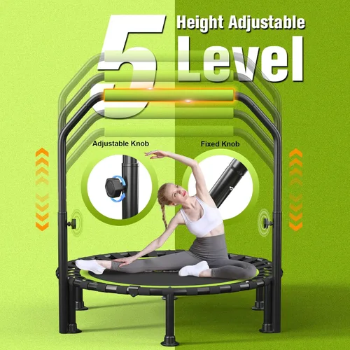 Vista 3 de ZCMHAXJ Mini trampolín plegable, trampolín de rebote de 40 pulgadas/48 pulgadas para adultos y niños, capacidad de 450 libras con barra ajustable