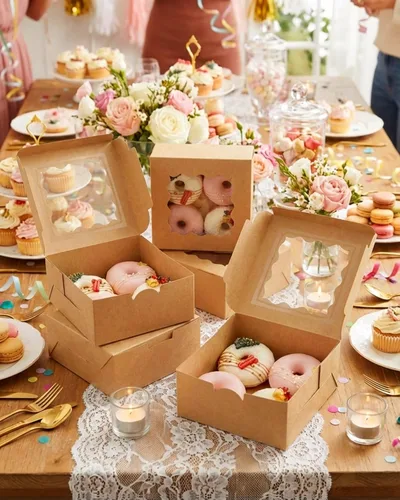 Vista 7 de Bakepacker 60 cajas de papel kraft para panadería con ventana de 6 x 6 x 3 pulgadas de grosor y resistentes cajas de pastelería de macarrones