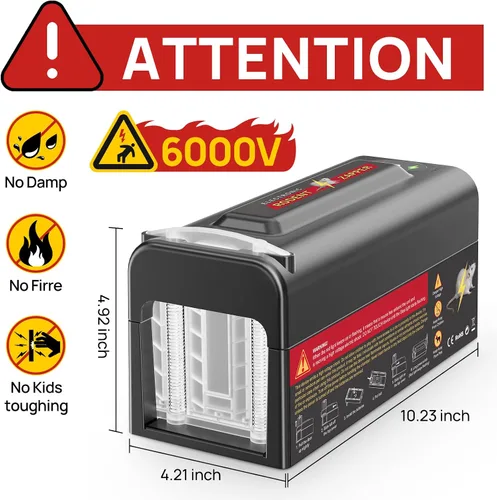 Vista 2 de Trampa eléctrica para ratas, trampa para ratones en interiores, potente voltaje que mata instantáneamente ratas y ratones, exterminador de roedores