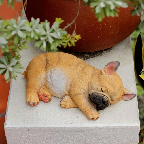 Vista 2 de Escultura de jardín para patio al aire libre, estatua decorativa – Bonita estatua de cachorro de bulldog francés para mascotas, regalo de figura