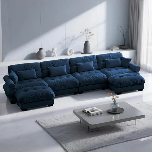 Vista 49 de Reposapiés Otomano Tapizado de Terciopelo con Cojín para Sofá Seccional Sofá 300 libras para Sala de Estar (Beige)