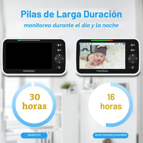 Vista 3 de HelloBaby Monitor de Bebé Mejorado de 5'' con Batería de 30 Horas, 2 Cámaras Pan-Tilt-Zoom, Rango de 1000 pies Monitor de Video y Audio para Bebé