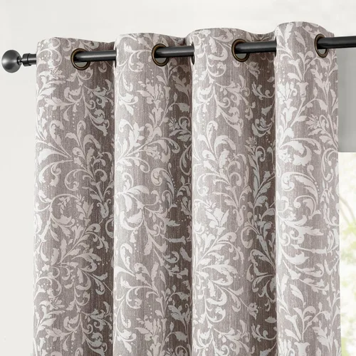 Vista 15 de jinchan Cortinas opacas para dormitorio, cortinas con estampado floral de pergamino gris topo de 84 pulgadas de largo para sala de estar, cortinas