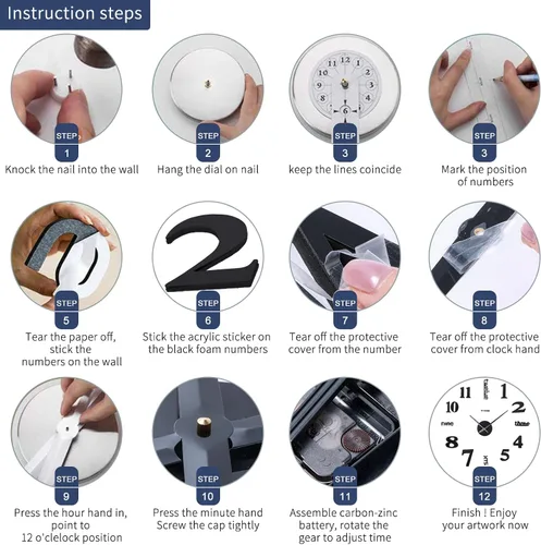 Vista 7 de AILILIFE Reloj de pared DIY de 20 a 28 pulgadas, 3D, sin marco, silencioso, sin tictac, moderno, funciona con pilas, para sala de estar, dormitorio