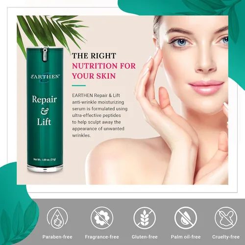 Vista 4 de Earthen Repair & Lift - Suero facial antienvejecimiento con péptidos, reafirma, levanta, reduce arrugas y líneas finas, aumenta la elasticidad