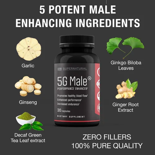 Vista 5 de Supernatural Man Suplemento potenciador de T natural masculino 5G para el flujo sanguíneo, la resistencia, la fuerza y la resistencia, ginseng, ajo