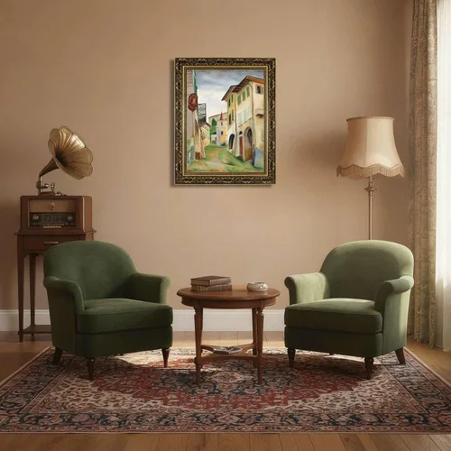 Vista 6 de Vintage Framed Italian Village Street Scene Wall Art Canvas Print Oil Paintings Reproduction World Classics Rustic Elegant Poster Painting Pictures