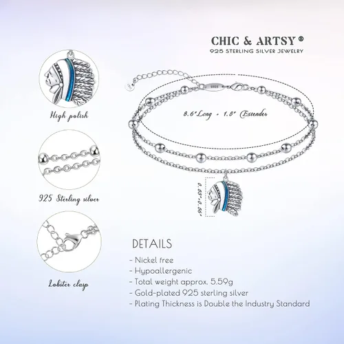 Vista 5 de CHIC & ARTSY Tobilleras de plata de ley S925 para mujer, pulsera de tobillo ajustable multicapa para playa, joyería de verano para mujer, de 10 a 11