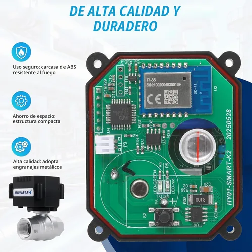 Vista 3 de Válvula de bola motorizada WiFi de 1/2 pulgada - Sensor de apagado automático con temporizador de agua inteligente, conexión USB de 5 V CC, acero