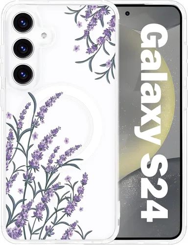 Vista 30 de Funda magnética para Samsung Galaxy S22 Ultra Flower, compatible con MagSafe, patrón floral transparente a prueba de golpes, parte trasera