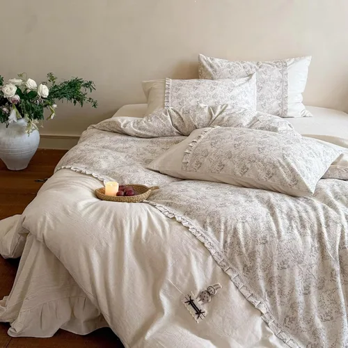 Vista 28 de Funda de edredón de algodón floral tamaño individual con volantes de encaje 100% algodón para adolescentes y niñas, juego de ropa de cama de 3