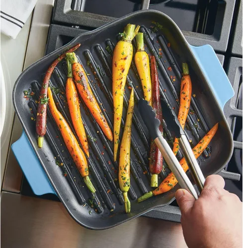 Vista 7 de KitchenAid Parrilla cuadrada de hierro fundido esmaltado y bandeja para asar, 11 pulgadas, terciopelo azul