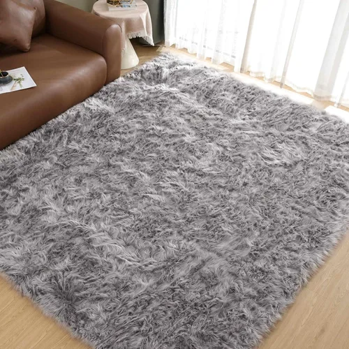 Vista 75 de Goolela Alfombra esponjosa de piel sintética para dormitorio, color marrón claro beige, 2 x 3 pies, alfombra de piel de oveja peluda y difusa