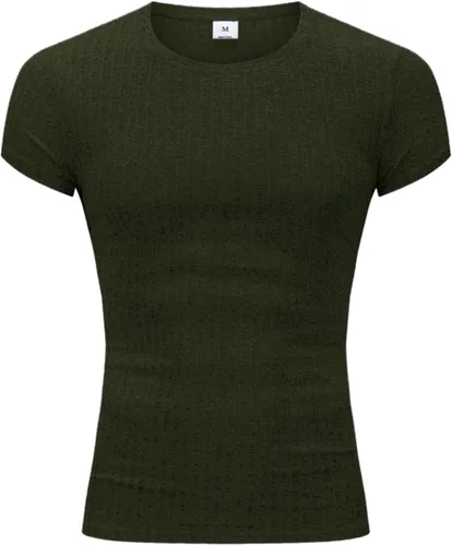 Vista 2 de Plameil Camisetas musculares elásticas de manga corta para hombre, cuello redondo, para entrenamiento de culturismo, color negro