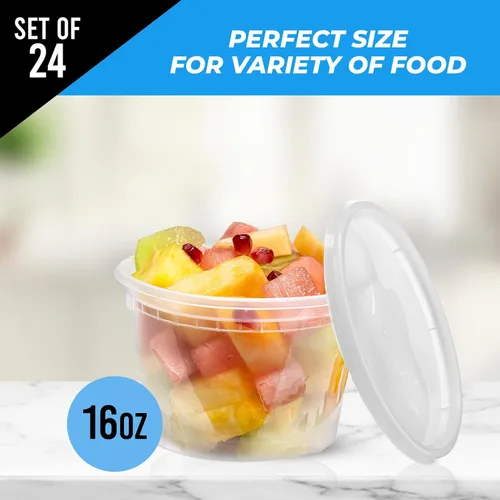Vista 2 de Contenedores de delicatessen con tapas, recipientes de almacenamiento de alimentos con tapas de 16 oz (16 oz - 48 juegos)