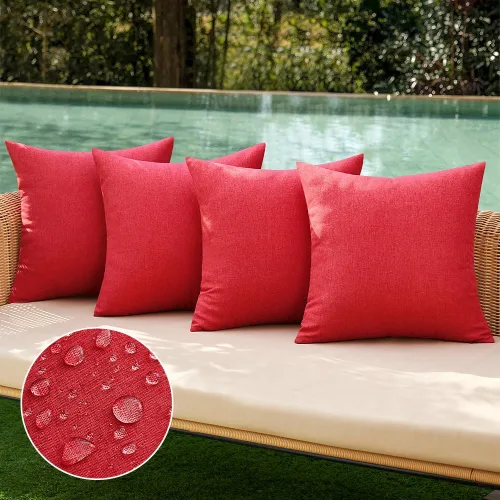 Vista 29 de MIULEE - Paquete de 4 fundas decorativas de cojín para exterior, de lino, impermeables, para jardín, patio, tienda de campaña, balcón, sofá, 16 x 16