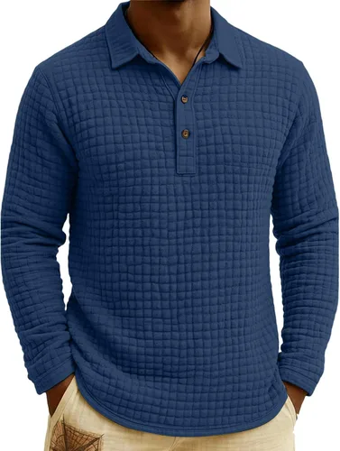 Vista 33 de Polo de punto para hombre, manga larga, ligero, informal, con cuello