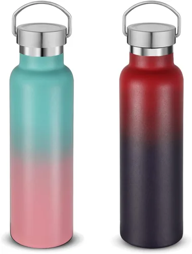 Vista 15 de Neihepal Botellas de agua de acero inoxidable negras, botella de viaje de doble pared con aislamiento al vacío de 20 onzas con tapa a prueba