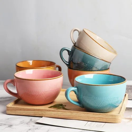 Vista 8 de Disoza Taza de Café Grande Violeta de 24 Onzas Taza de Sopa de Gran Tamaño Porcelana 700 ML Taza de Té XXL Cuencos de Cereales Taza de Sopa Ramen