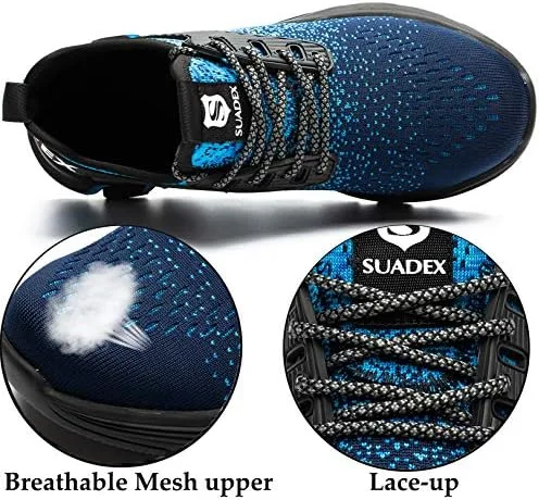 Vista 4 de SUADEX Zapatos deportivos con punta de acero para hombres y mujeres, zapatos de trabajo indestructibles, ligeros, cómodos, zapatos de seguridad