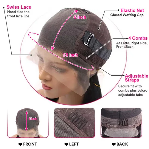 Vista 5 de mengkai Pelucas de cabello humano de 32 pulgadas con encaje frontal de 13x6, cabello humano predesplumado liso, peluca frontal de encaje HD