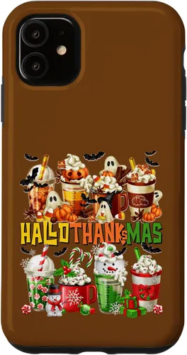 Vista 5 de Funda para taza de café de Navidad para iPhone 15 con diseño de calabaza y especias de Halloween