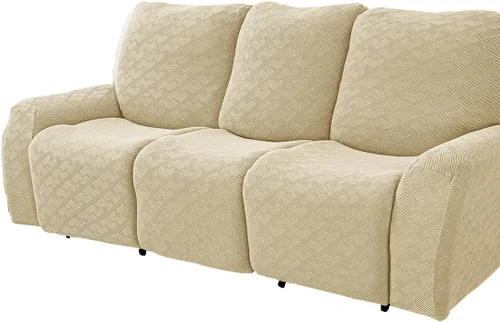Vista 5 de vctops Fundas elásticas para sofá reclinable de 8 piezas, fundas de jacquard grande para sofá reclinable de 3 asientos, protector suave Blanco