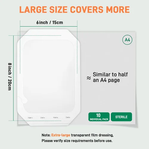 Vista 16 de Vendaje de película transparente de 2.4 x 2.7 pulgadas, 50 paquetes de parches adhesivos impermeables transpirables para heridas, cómodo vendaje