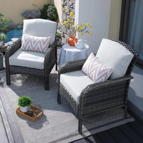 Vista 24 de ovios - Juego de muebles de patio de 2 piezas, sofá de mimbre para exteriores con sillas, silla de ratán con respaldo alto con cómodos cojines