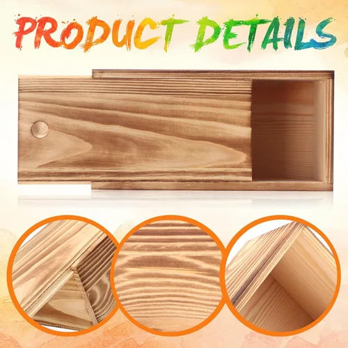 Vista 4 de Suzile 6 cajas de madera sin terminar con tapa deslizante, 7.87 x 3.94 x 3.15 pulgadas, caja de regalo pequeña de madera rectangular para Marrón