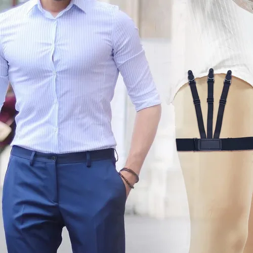 Vista 2 de La camisa para hombre se mantiene actualizada, liga elástica ajustable, pinzas de bloqueo antideslizantes, 2 piezas para camisa para hombres, liga