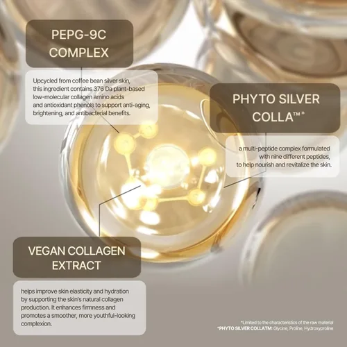 Vista 3 de 9wishes - Ampolla de colágeno vegano – Suero facial multipéptido con péptido de cobre y colágeno para reafirmar, rellenar y elasticidad de la piel