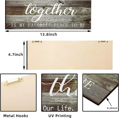 Vista 3 de Jetec 2 letreros de madera para pared del hogar, decoración de pared con texto en inglés "This Is Us", color gris antiguo