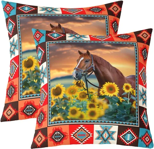 Vista 8 de Juego de 2 fundas de almohada de caballo corriendo con diseño de estrellas de grano de madera, suave y cuadrada, para decoración de habitación