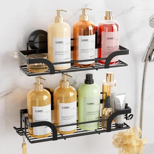 Vista 10 de LEVERLOC Organizador de ducha con ventosa, paquete de 3 organizadores de baño resistentes para ducha interior con ganchos y soporte para jabón
