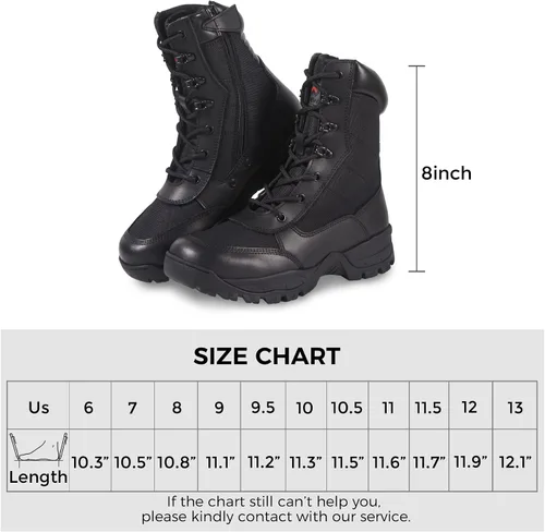 Vista 7 de WIDEWAY Botas de trabajo tácticas militares de 8 pulgadas con cremallera lateral ligeras de combate del ejército botas de trabajo duraderas