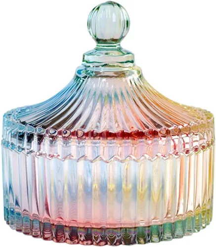 Vista 3 de CHOOLD Tarro colorido de lujo con forma de tienda de campaña de cristal con tapa, tarro de boticario de vidrio transparente para dulces de boda