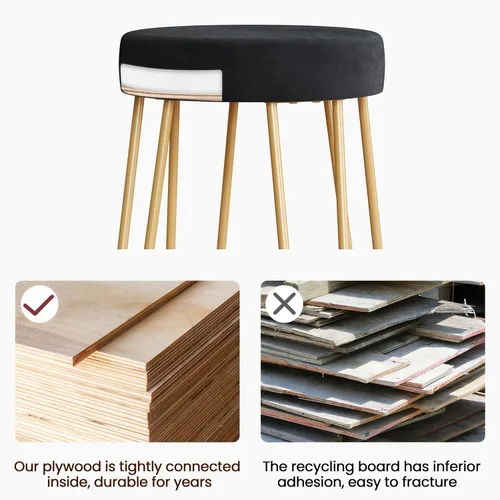Vista 8 de Yaheetech - Juego de 2 taburetes de bar, taburetes de terciopelo con patas de metal dorado, color negro Counter Height Bar Stools with Foam Seats